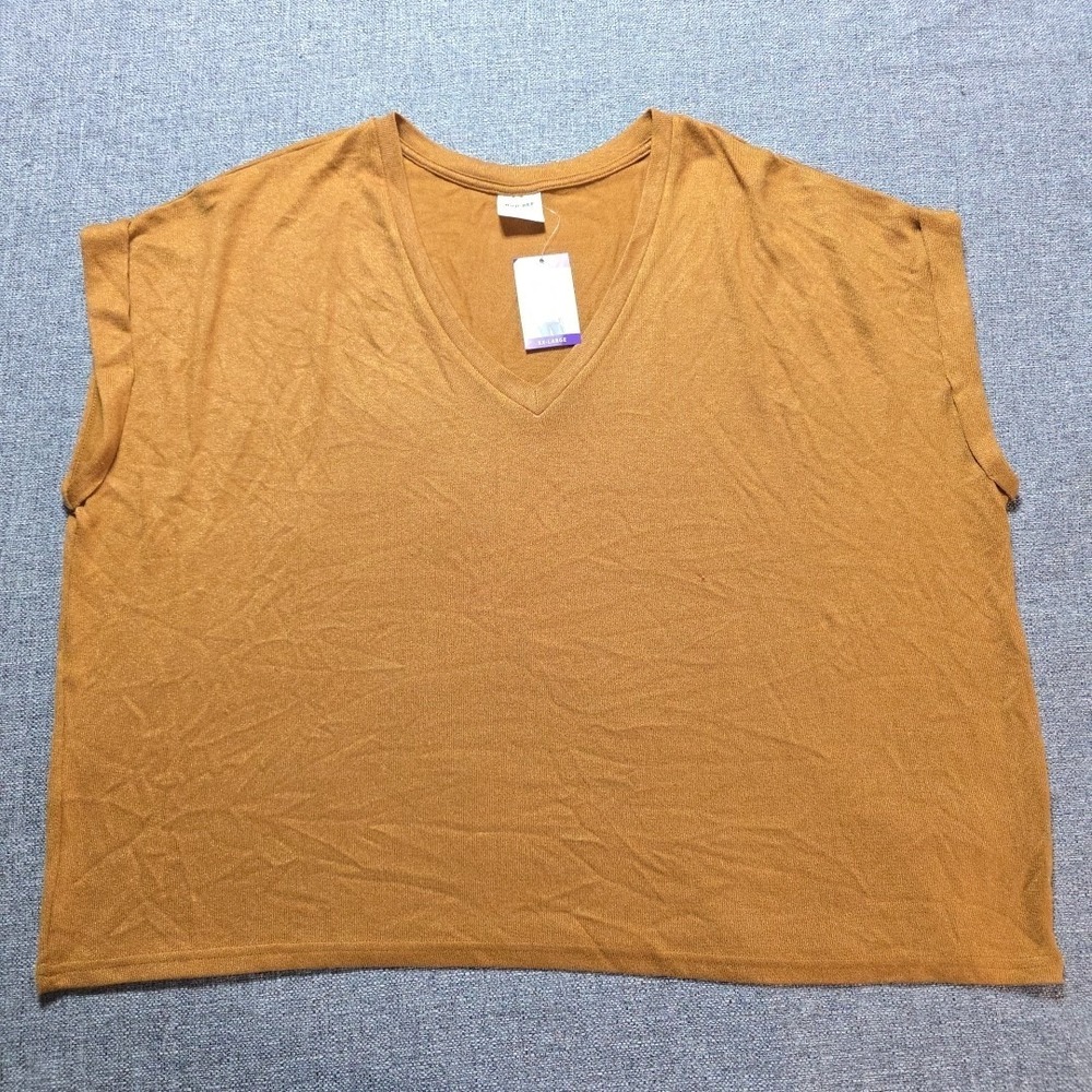 Mod Ref Women's Rolled Cuff Short Sleeve V-Neck Top (Rust, XXL)